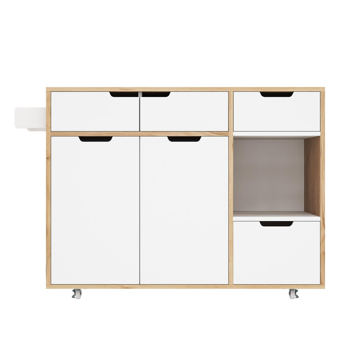 KÜCHENINSEL 120/46/85 cm mit 360°-Rollen und vielseitigem Stauraum aus Holzwerkstoff, Weiß/Naturholz - Weiß, Holzwerkstoff (120/85/46cm) - Redom