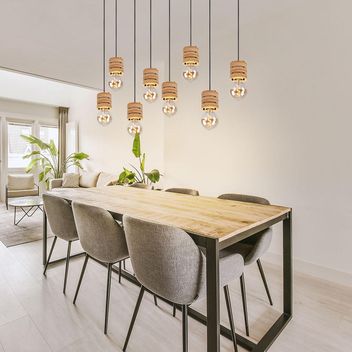 HÄNGELEUCHTE Metall Holzoptik Schwarz - Schwarz, Metall (98/24/120cm) - Globo Lighting