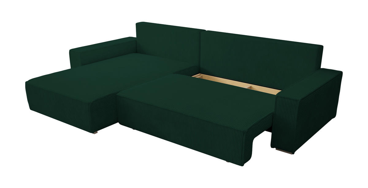ECKSOFA Alice mit Bettkasten und Schlaffunktion, Cordstoff in L-Form - Grün, Textil (289/184cm)