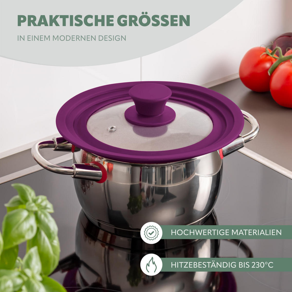 UNIVERSAL-GLASDECKEL, 16/18/20 cm, lila, klein - Lila, Glas (20/20/5cm) - bremermann