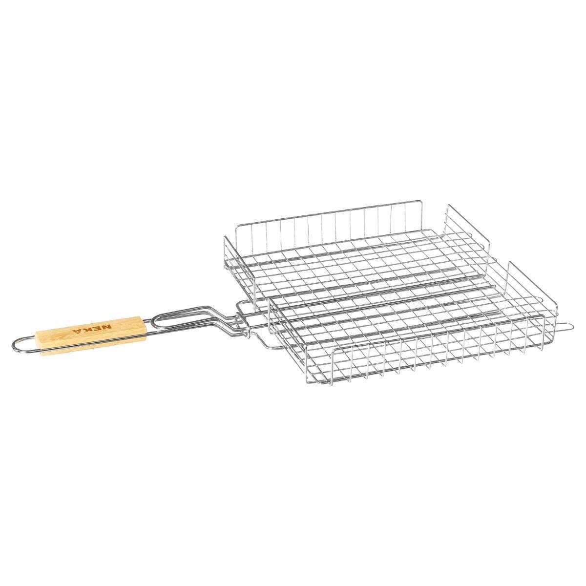 GRILLKORB Chromstahl mit Holzgriff - Silberfarben, Metall (34/31cm)