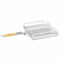 GRILLKORB Chromstahl mit Holzgriff - Silberfarben, Metall (34/31cm)