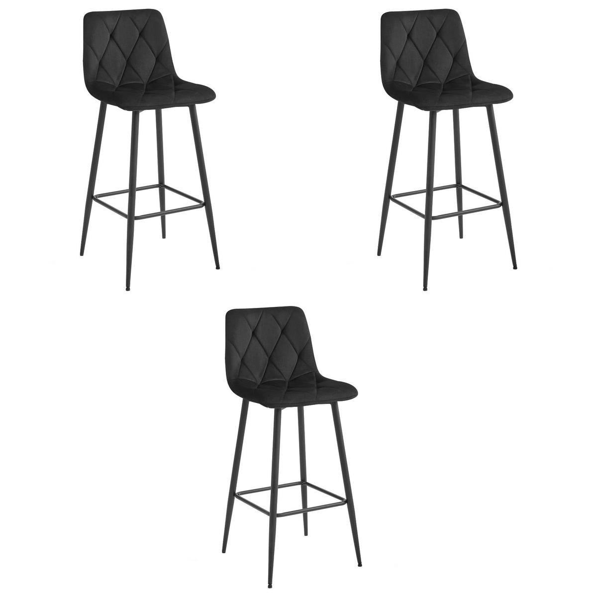 BARHOCKER 3er Set Schwarzer Velours, Gepolsterte Rückenlehne, Bequem Und Modernes Design Für Die Küche Oder Die Theke - Schwarz, Textil (46/104/33cm) - Best For Home