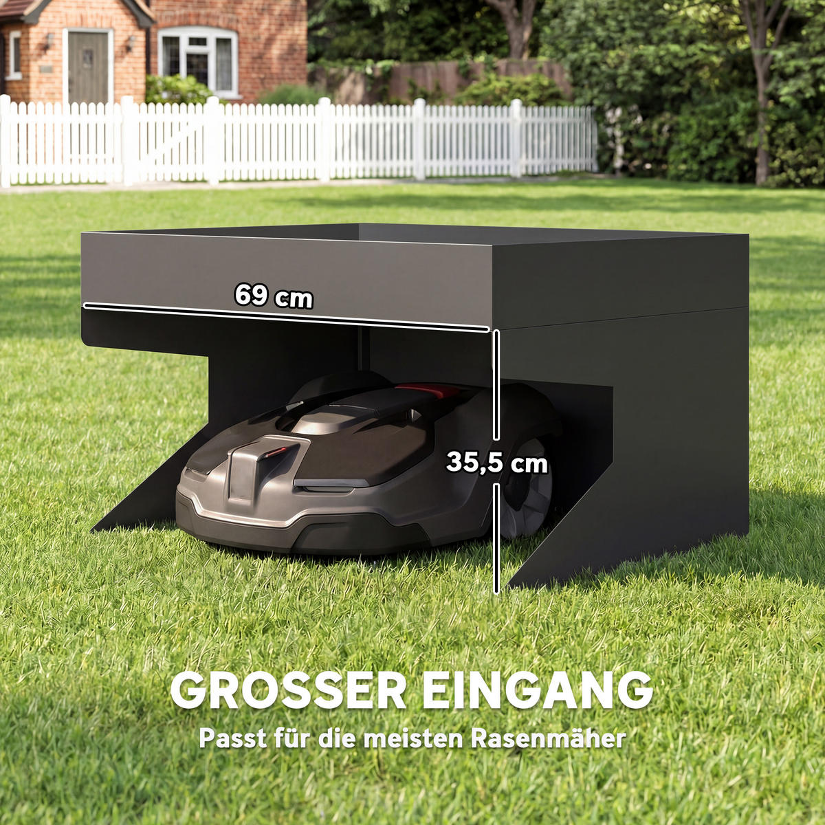 MÄHROBOTER-GARAGE Galvanisierter-Stahl Schwarz - Schwarz, Metall (70/46/75cm) - Outsunny