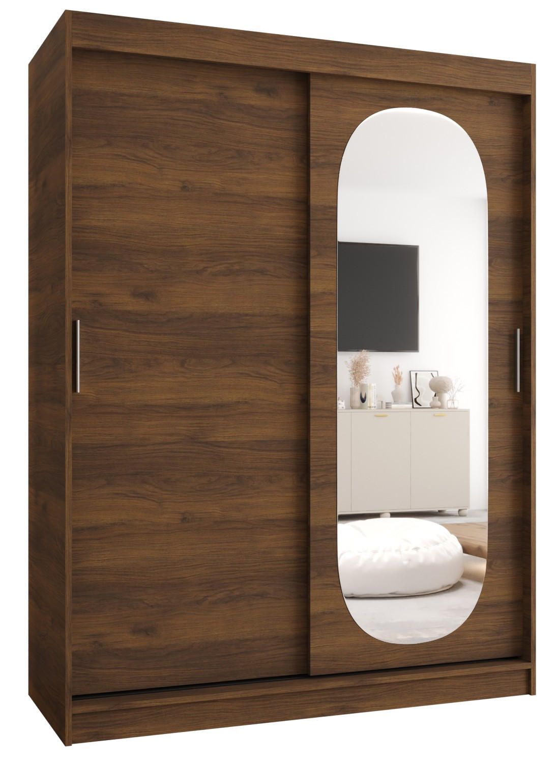 SCHIEBETÜRENSCHRANK mit Spiegel ROYAL 200/150/62 2-türig - Silberfarben/Walnussfarben, Holz (150/62/150cm) - MÖBEL KRYSPOL