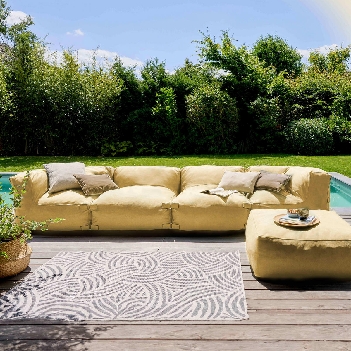 GARTENSOFA mit 5 Sitzplätzen, Hellgelb - Gelb, Textil (85/65/340cm) - Oviala