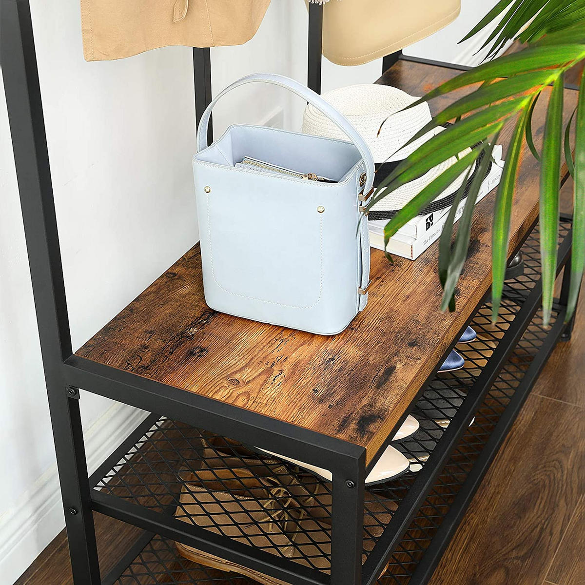 GARDEROBENSTÄNDER Schwarz 100x40 cm HSR86BX Mit Sitzbank Und Schuhregal - Schwarz, Metall (100/186/40cm) - Edanti