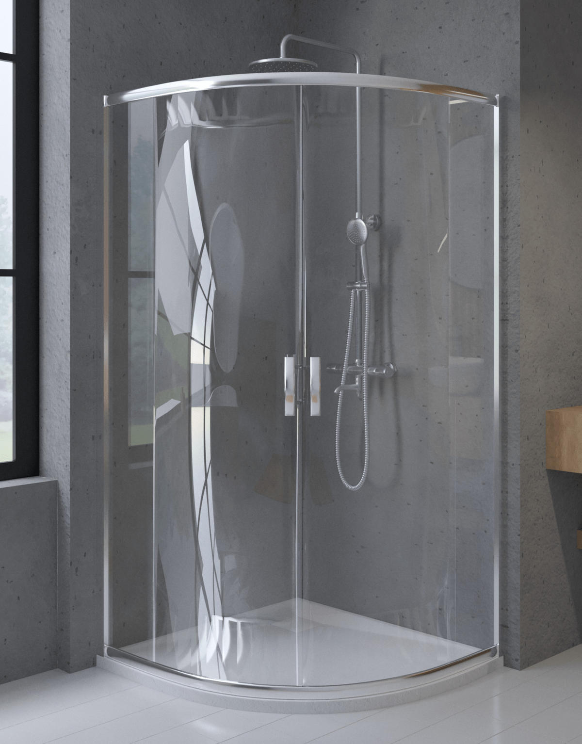 DUSCHSET Hela Vidar Chrom/Weiß/Transparent, 2-teilig, Viertelkreis, 80/80/193 cm - Weiß, Glas (80/80/193cm) - bad land