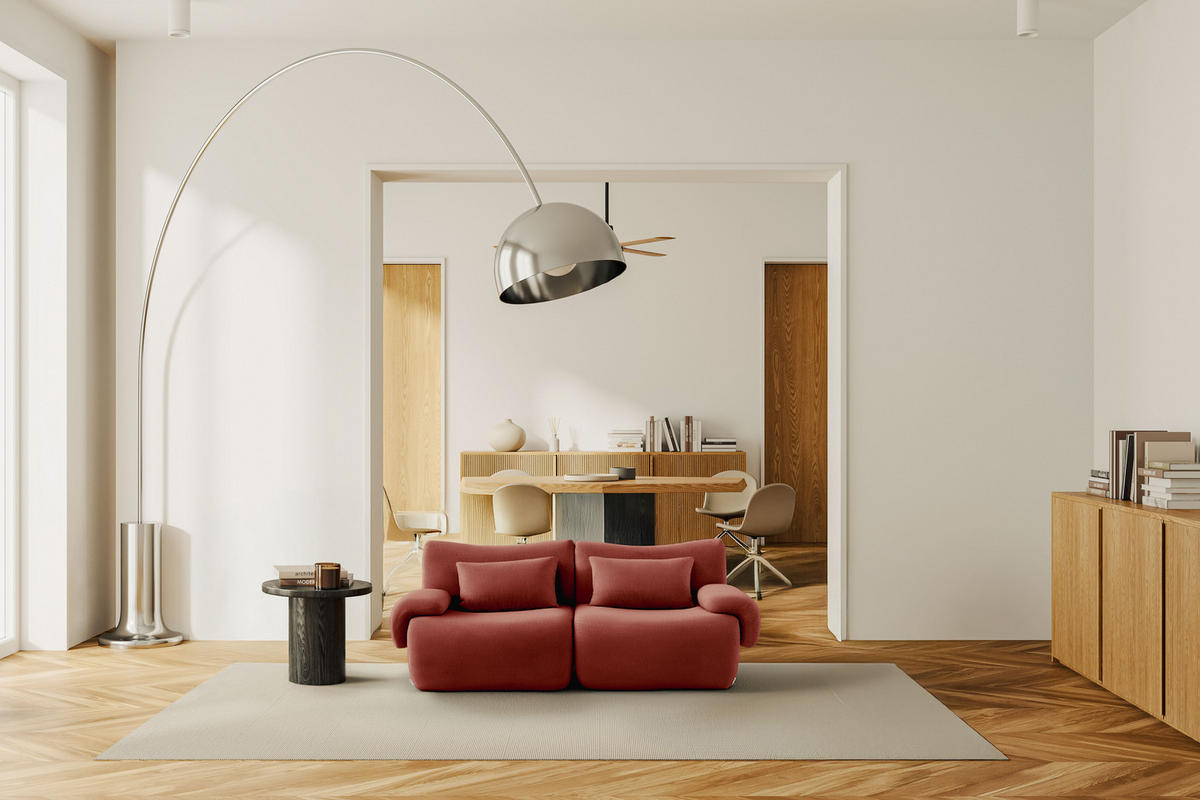 2-SITZER-SOFA Bouclé-Stoff Tiefblau - Terracotta, Textil (194/73/95cm) - MILYsofa