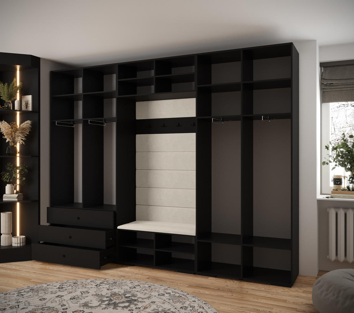 GARDEROBEN-SET 236,7/300/47 - Schwarz/Weiß, Holz/Kunststoff (300/236.7/47cm) - Abiks Möbel
