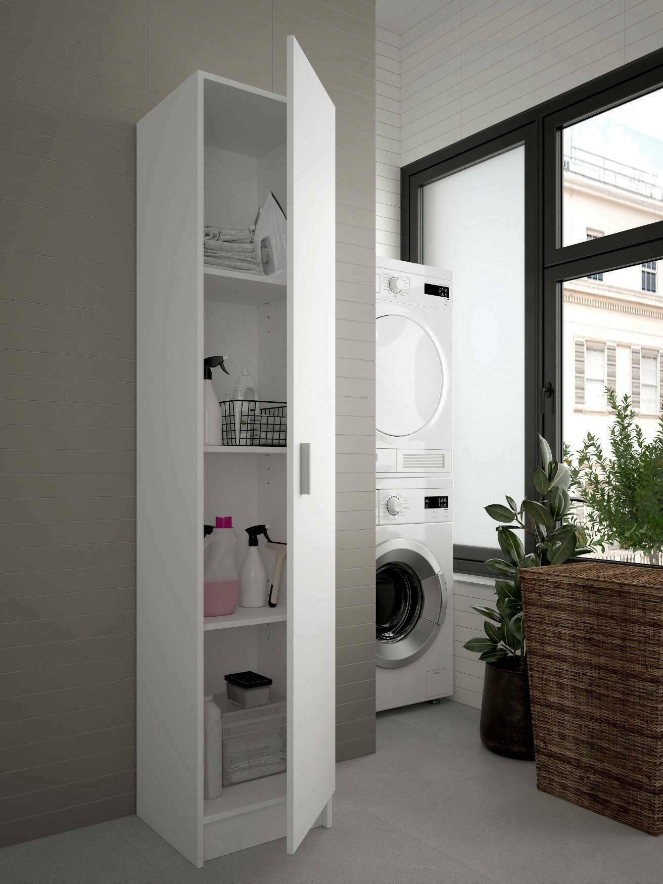 MEHRZWECKSCHRANK Holz-Effekt Weiß 37x37h180 - Weiß, Holzwerkstoff (37/180/37cm) - DMORA