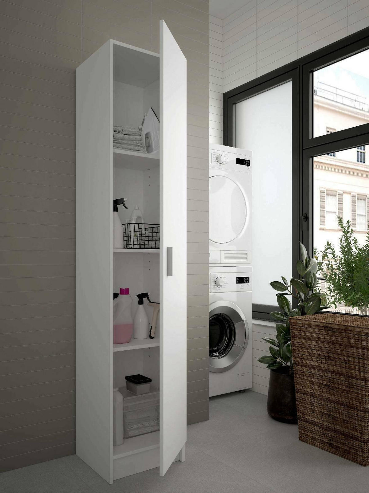 MEHRZWECKSCHRANK Holz-Effekt Weiß 37x37h180 - Weiß, Holzwerkstoff (37/180/37cm) - DMORA