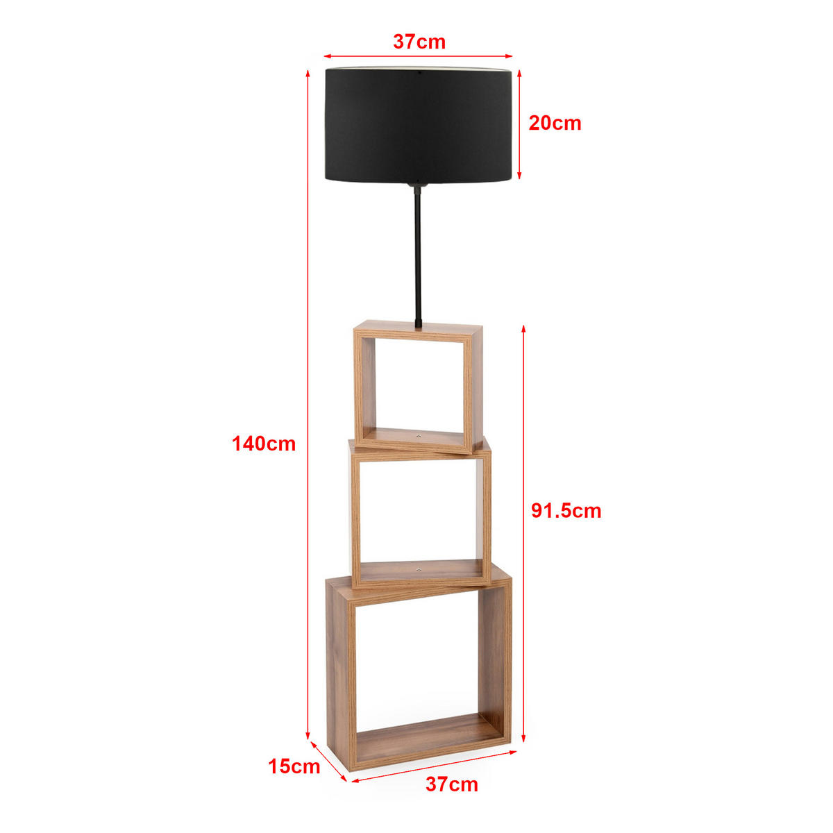 STEHLEUCHTE Mansfield - Schwarz, Metall (37/37/140cm) - lux.pro