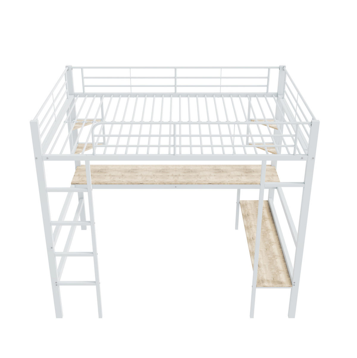 HOCHBETT mit Schreibtisch 90/200 cm in Weiß – mit Regal und Rausfallschutz - Weiß, Metall (90/200cm) - BEAOK