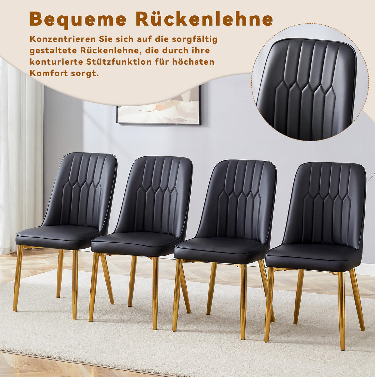 ESSZIMMERSTUHL mit PU-Lederbezug 89 cm Schwarz/Gold - Goldfarben, Metall (41.5/89/43cm) - Meubliv