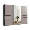 SCHWEBETÜRENSCHRANK B312/H216/T65 cm, Korpus+Passepartout Grafit, Türen+Schubladen Sand Grau / Spiegel, inkl. Vollausstattung / 22066 - Sandfarben/Schwarz, Holzwerkstoff/Metall (312/216/65cm) - luma-home