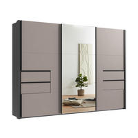 SCHWEBETÜRENSCHRANK B312/H216/T65 cm, Korpus+Passepartout Grafit, Türen+Schubladen Sand Grau / Spiegel, inkl. Vollausstattung / 22066 - Sandfarben/Schwarz, Holzwerkstoff/Metall (312/216/65cm) - luma-home