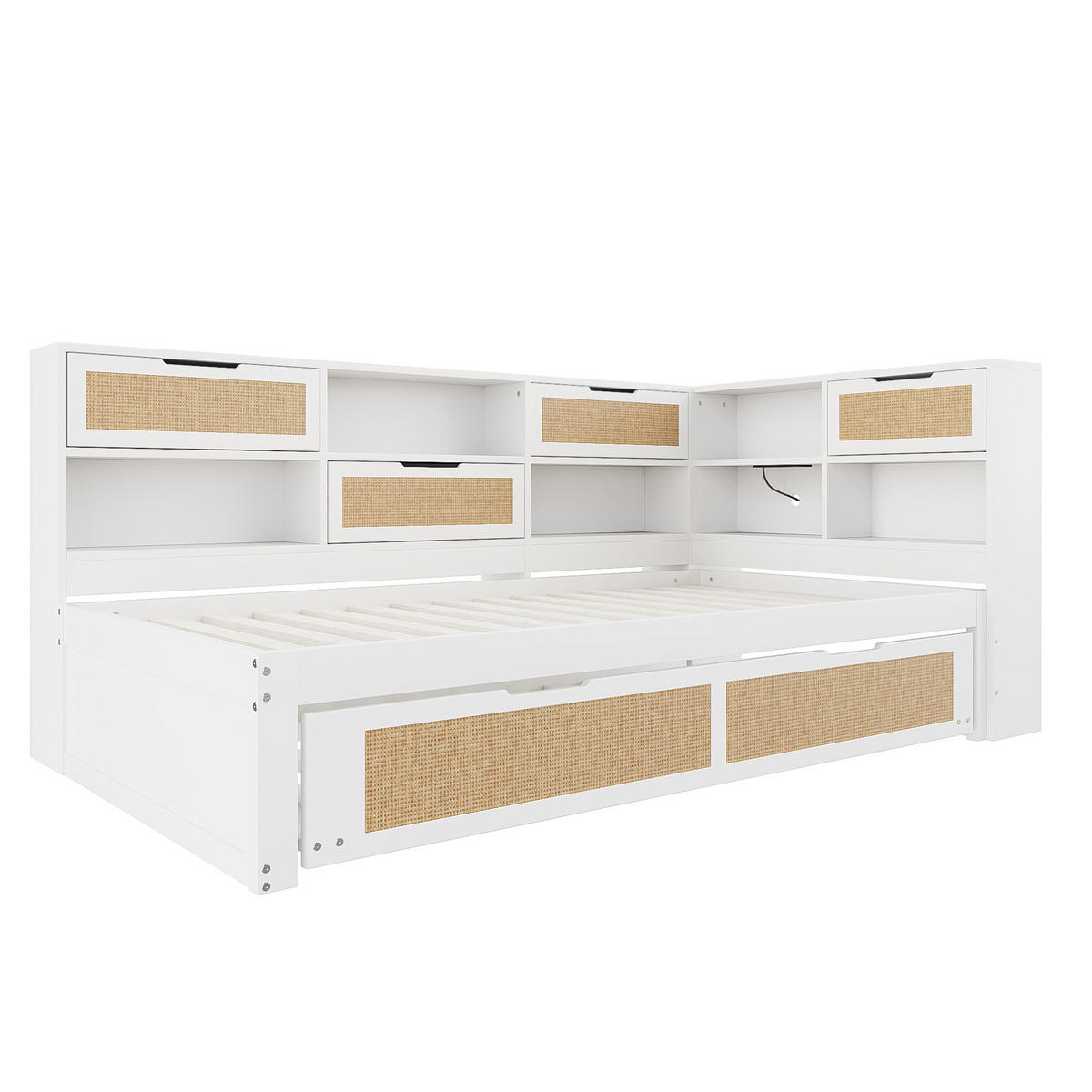 MULTIFUNKTIONSBETT 90/200 cm mit Ausziehbett und Stauraum in Weiß - Weiß, Holz - OKWISH