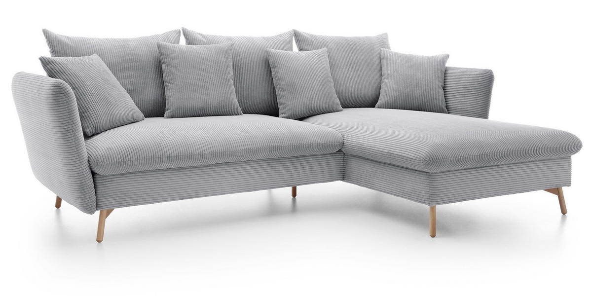 ECKSOFA Savona L-Form 260 cm, Cordstoff, Rechts, Hellgrau - Hellgrau, Holz (167/258cm) - Emporius