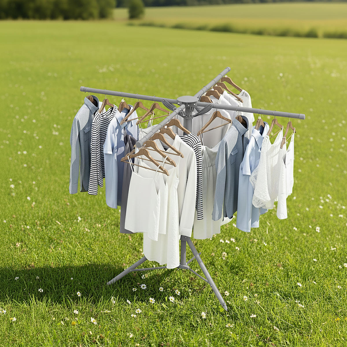 SUŠÁK - šedá, kov/plast (125/180/125cm) - Relaxdays