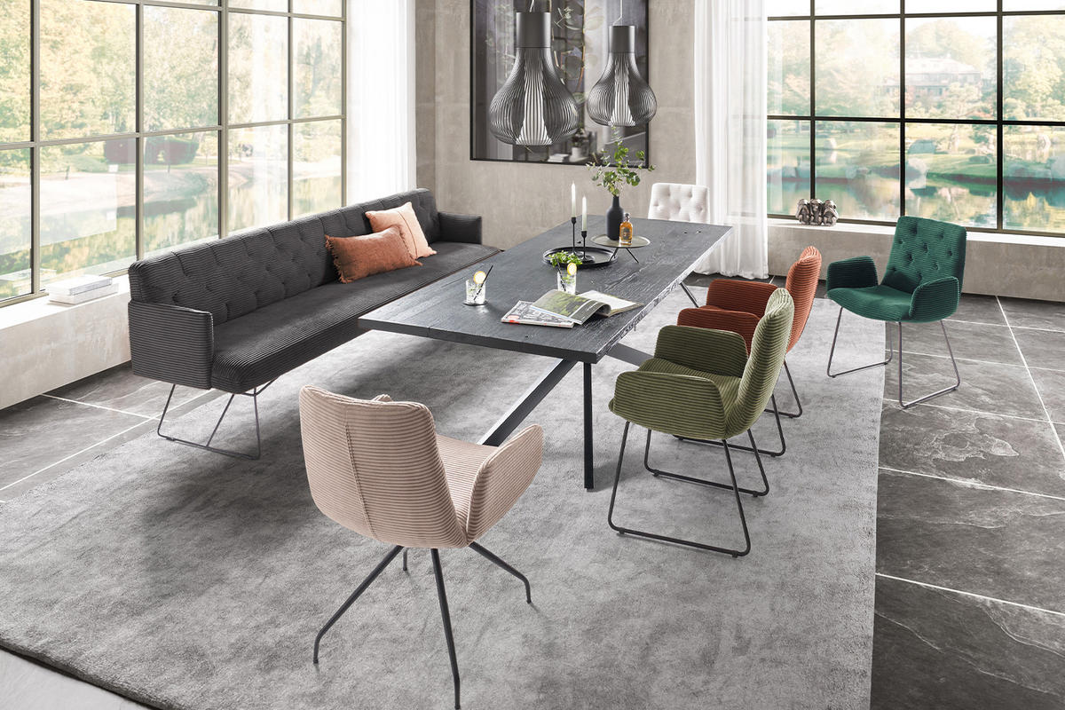 ESSZIMMERBANK CHARME Grau Cord - Grau, Textil (166/85/69cm) - KAWOLA