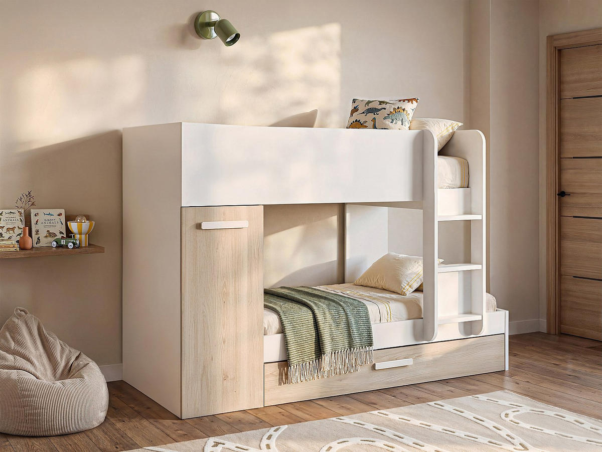 ETAGENBETT - 2 Personen - holz - naturfarben hell, weiß Anthony - Naturfarben/Weiß, Holz (90/190cm) - Vente-Unique