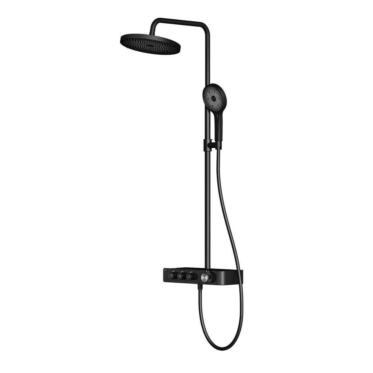ÜBERKOPFBRAUSESET mit Thermostat Runde Überkopfbrause Vielseitig Schwarz - Schwarz, Metall (35.5/110/40cm) - EMKE