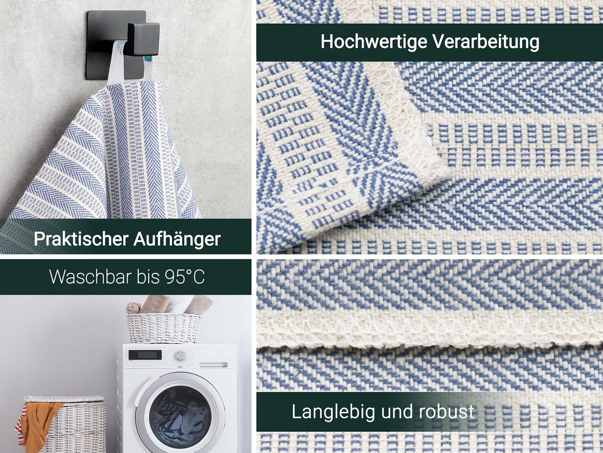 GESCHIRRTÜCHER, 2er-Set, 48x90 cm, 100% Baumwolle, Blau - Blau, Textil (48/90cm) - Zollner