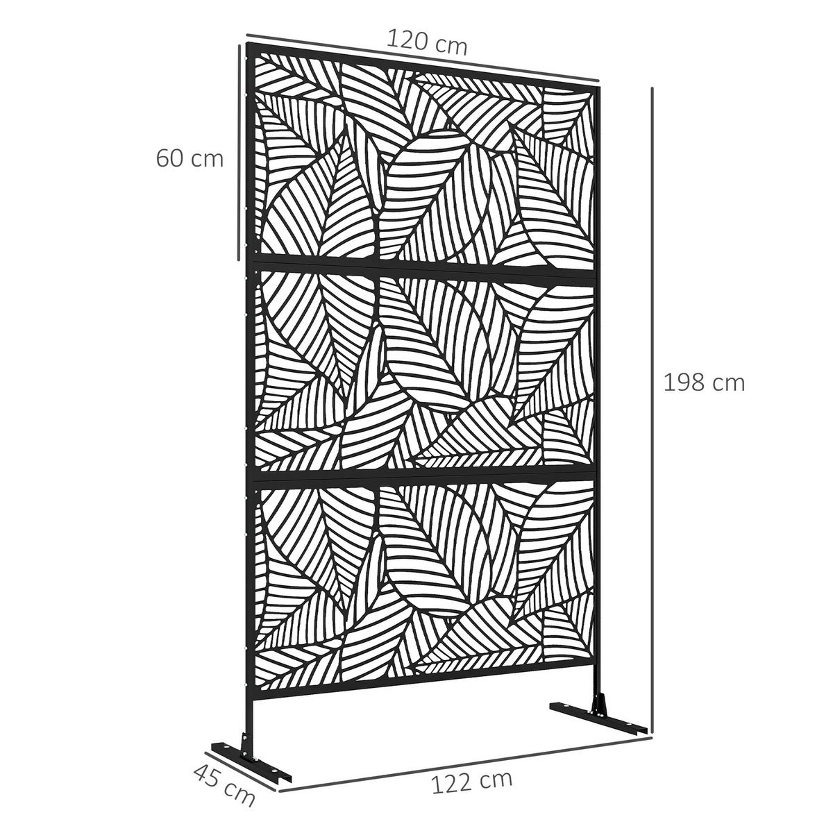 RAUMTEILER,3-TEILIG großes Blattmotiv 122x198cm,schwarz - Schwarz, Metall (122/198cm) - Vallsero