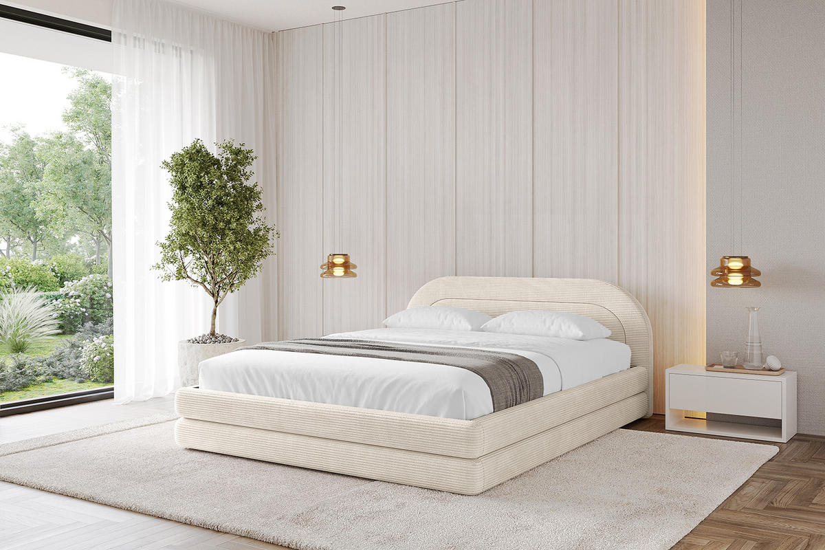POLSTERBETT mit Bettkasten und Lattenrost, Bett mit Matratze H3/H4 - LERIS-v1 200x200 Beige - Creme, Holzwerkstoff/Textil (200/200cm) - ALTDECOR