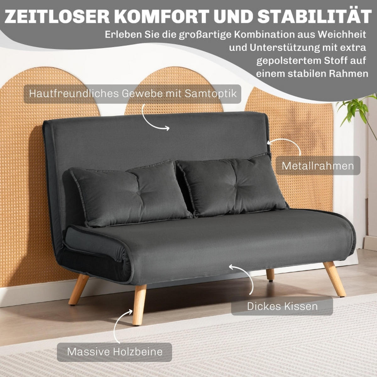 2-SITZER Schlafsofa Polyester mit Klick-Klack, verstellbarer Rückenlehne 120/75/87 cm Dunkelgrau - Dunkelgrau, Textil (75/87/120cm) - Redom