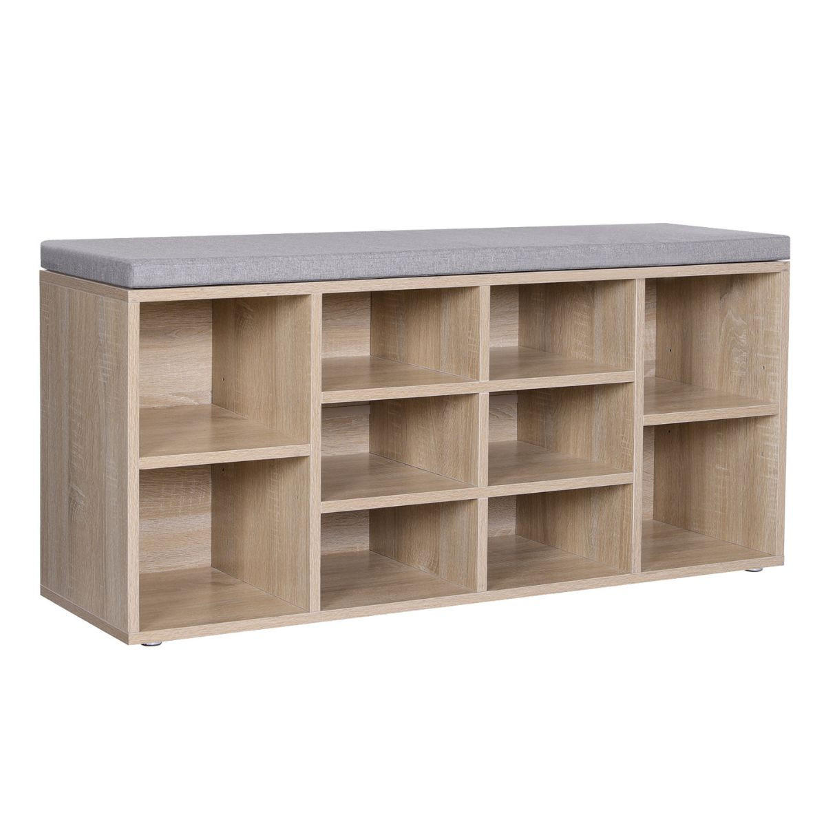 SCHUHBANK mit 10 Nischen Holzdekor - L104 cm - Grau, Holzwerkstoff (30/48/104cm) - Calicosy
