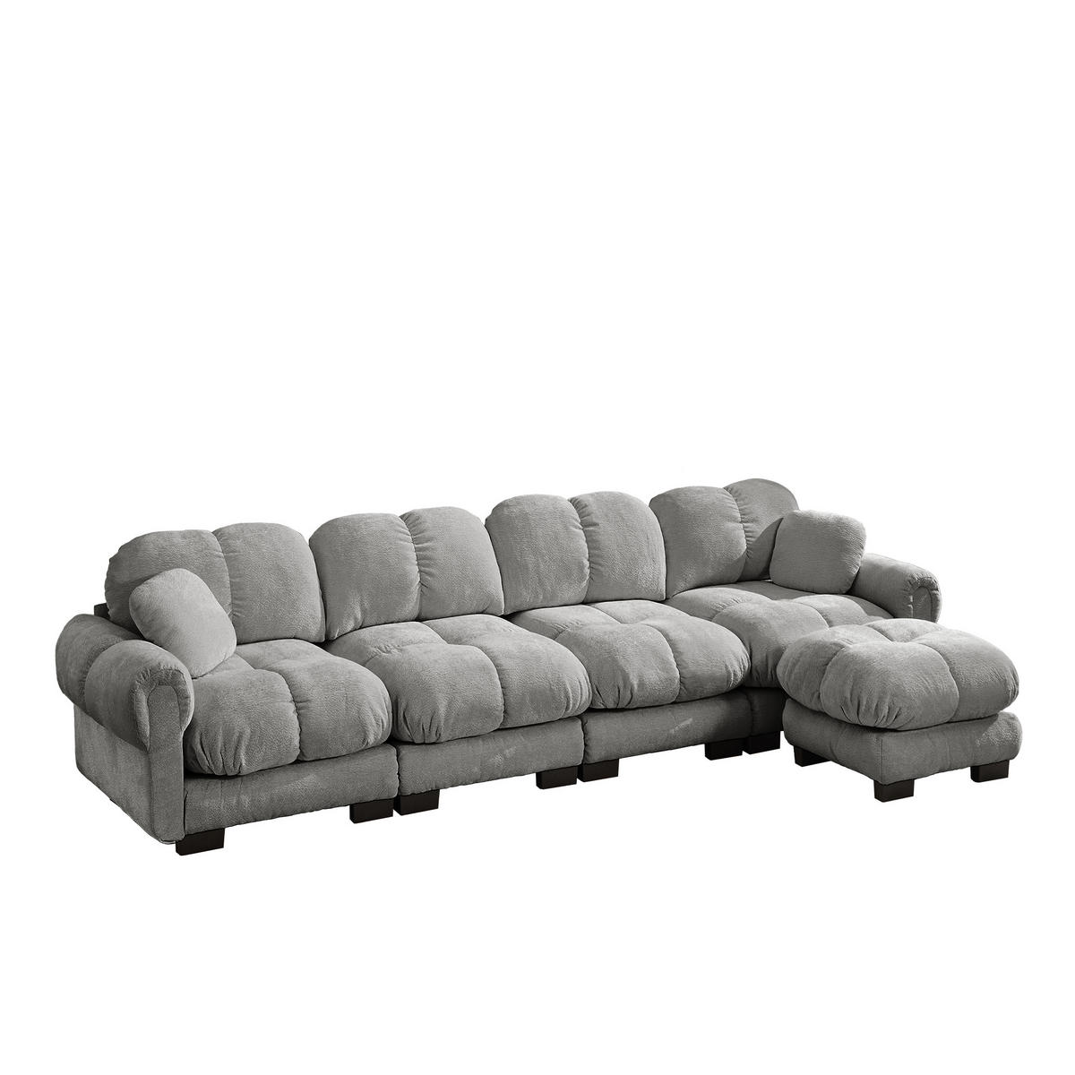 ECKSOFA 330/149/90 cm Hellgrau Cord mit mobiler Ottomane und 2 kleinen Dekokissen - Hellgrau, Textil (330/149cm) - Oxeza