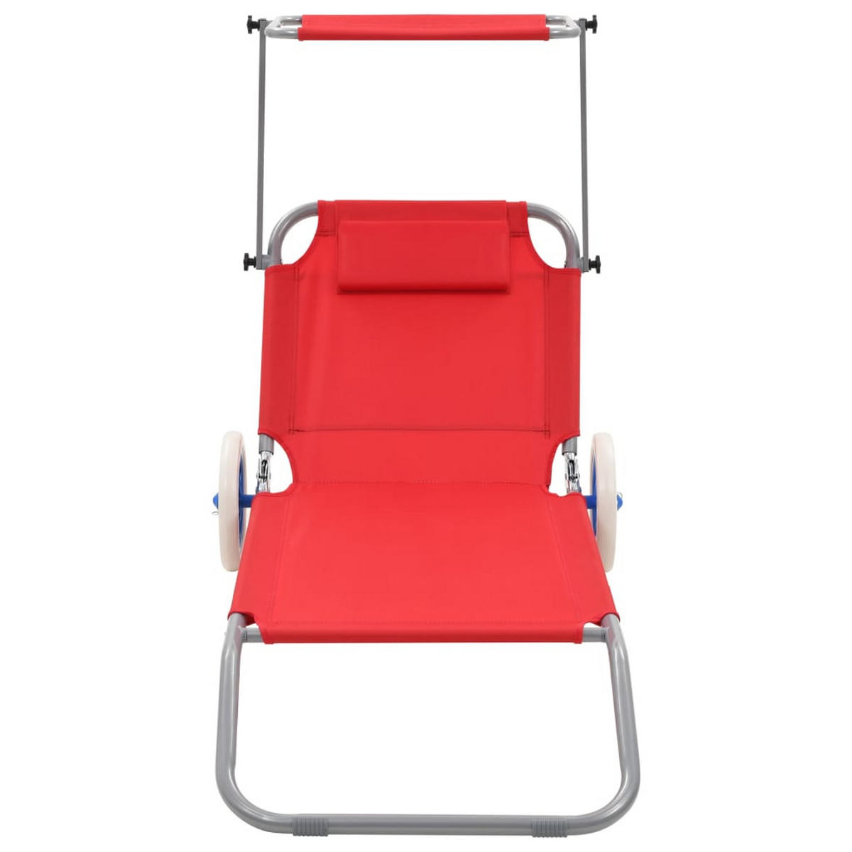 SONNENLIEGE Klappbar mit Sonnenschutz und Rädern Stahl Rot - Rot, Textil (63/55/146cm) - furnicato