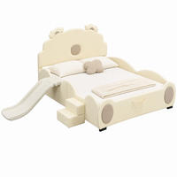 KINDERBETT mit Rutsche und Leiter 140x200 cm PU Beige - Beige, Holz (140/200cm) - Meubliv