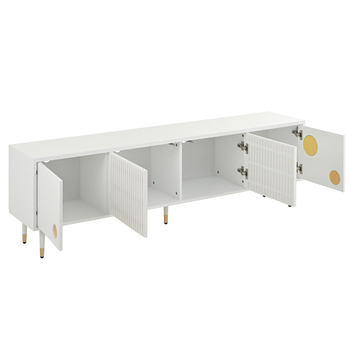 TV-SCHRANK 178/35/45 cm Holzfarben-Gold MDF mit LED-Beleuchtung und 4 Türen, Couchtisch 110/50/40 cm mit 2 Schubladen - Weiß, Holzwerkstoff (170/54/36cm) - OKWISH