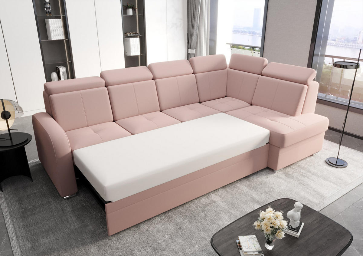 ECKSOFA KONGO RBN11, Eckcouch in L-Form mit Schlaffunktion, Farbe: Gelb, Velourstoff, Ottomane Rechts - Gelb, Textil (304/180cm) - O-Sofa