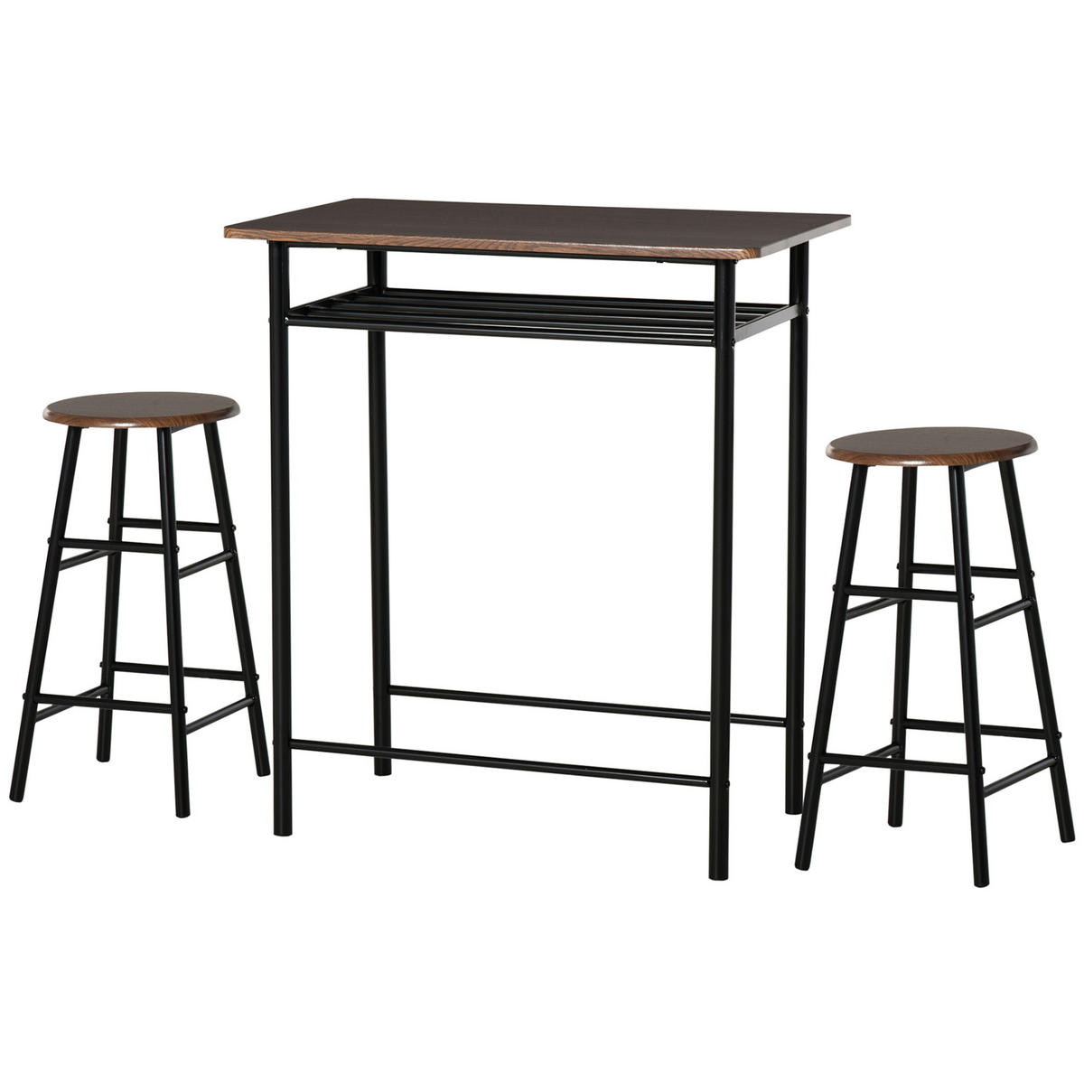 BARGARNITUR 3-teilig DE-08031 mit Regal, Industrie-Design Eiche - Schwarz, Metall (50/90/80cm) - ComfortXL