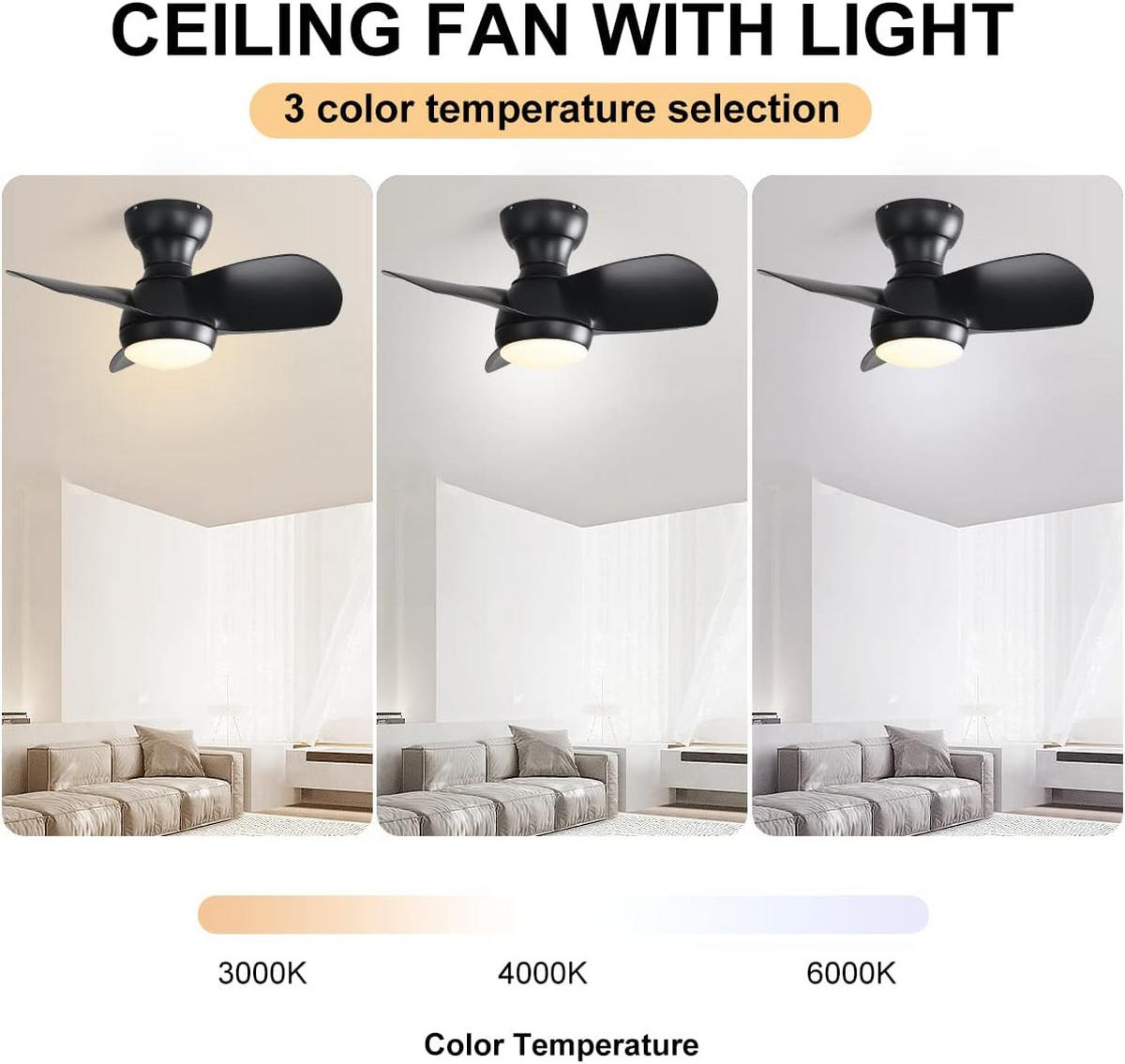 DECKENVENTILATOR DE-16316 58 cm mit 3-Farben-LED & Timer Schwarz - Schwarz, Kunststoff (58.4/58.4/27.1cm) - ComfortXL