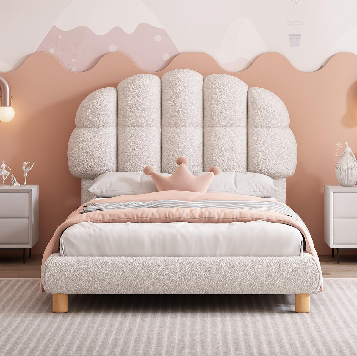 POLSTERBETT aus Bouclé und MDF 90x200 cm Weiß mit verstellbarem Kopfteil - Weiß, Textil (90/200cm) - IVMEU
