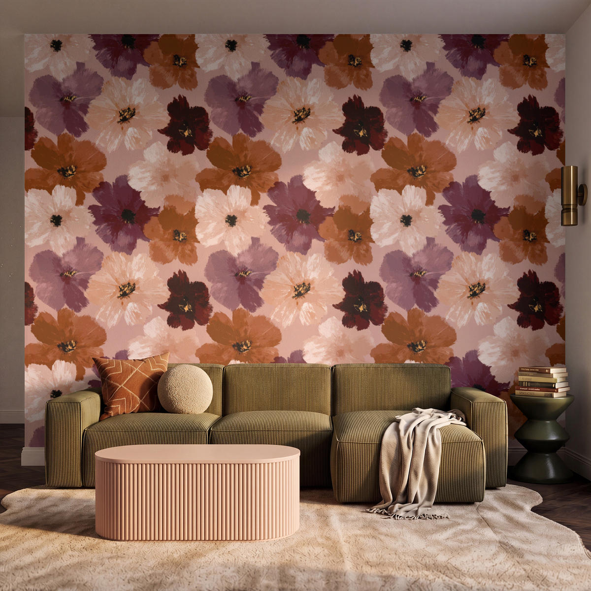 TAPETE - Blumen - Abstrakt - Erdtöne - 350x280 cm - Multicolor, Papier (350/280cm) - OnlyWow