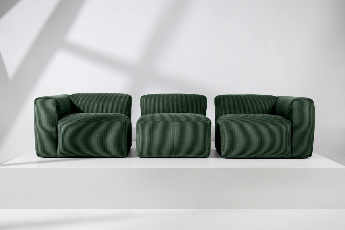 3-SITZER-MODULSOFA BUFFO mit extrem weicher und bequemer Sitzfläche, Kordstoff, dunkelgrün - Dunkelgrün, Textil (290/73/96cm) - KONSIMO®
