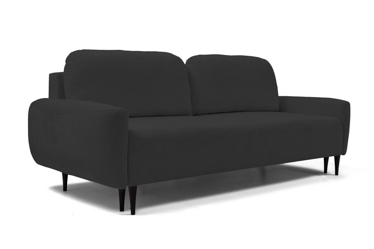 SOFA BOHO Mit Schlaffunktion Und Bettkasten, Wellenfederung, PUR-Schaum, Holzfüße, lose Rückenkissen, freistehend, 244x102x92 cm Black - Schwarz, Holz/Textil (244/92/102cm) - DomoHome