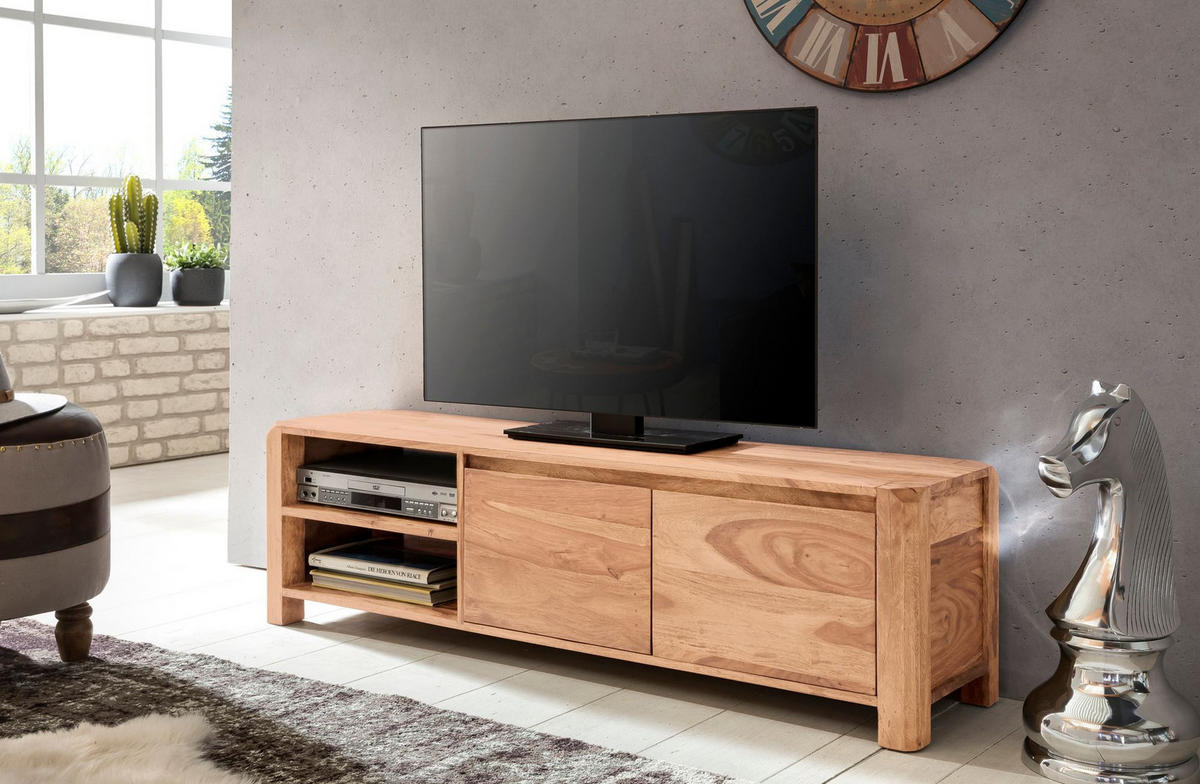 TV-LOWBOARD Massivholz, 4 Füße, viel Stauraum, Beige 140x35x40 cm - Beige, Holz (140/40/35cm) - KADIMA DESIGN