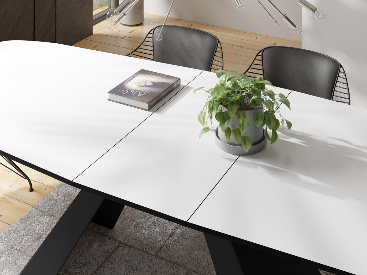 ESSTISCH Monte rechteckig ausziehbar, Weiß 160-200/80/76 cm - Schwarz/Weiß, Holzwerkstoff/Metall (160/80/76cm) - WFL GROUP