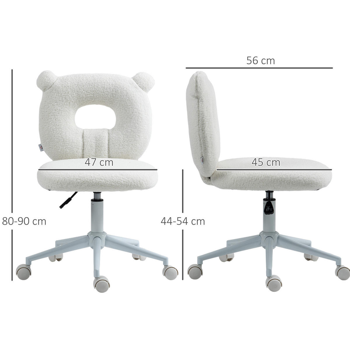 BÜROSTUHL höhenverstellbar 50 x 56 x 80-90 cm Teddy-Optik White - Weiß, Kunststoff (56/90/50cm) - Meubliv