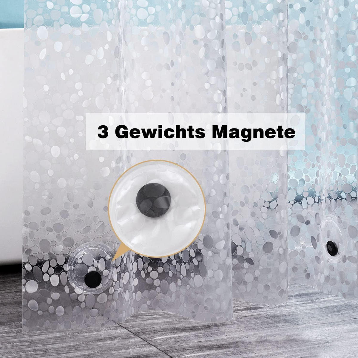 DUSCHVORHANG 180 x 200 cm mit 3D Kieselsteinen Muster Transparent - Transparent, Kunststoff (180/200cm)