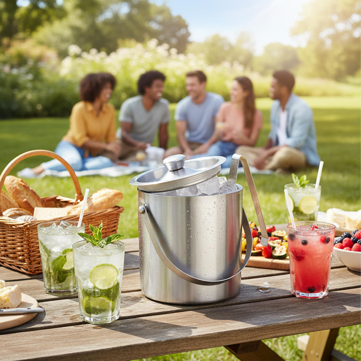 EISEIMER Silber Edelstahl 1,5 l mit Eiszange - Silberfarben, Metall (13/17cm) - Relaxdays