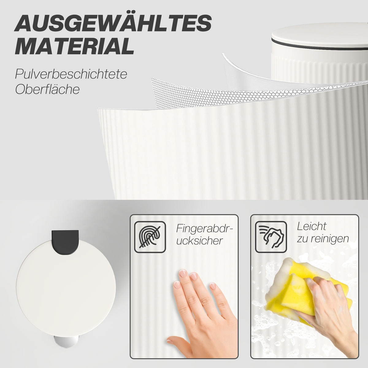 MÜLLEIMER Metall Kunststoff Cremeweiß - Creme, Metall (30/60.5/36cm) - HOMCOM