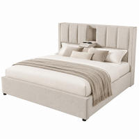POLSTERBETT mit Stauraum und Ladestation 140x200 cm Leinen Beige - Beige, Metall (140/200cm) - Beauniv